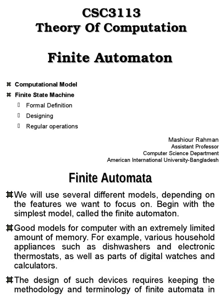 CSC3113 Lec02 | PDF | Automata Theory | Theory Of Computation