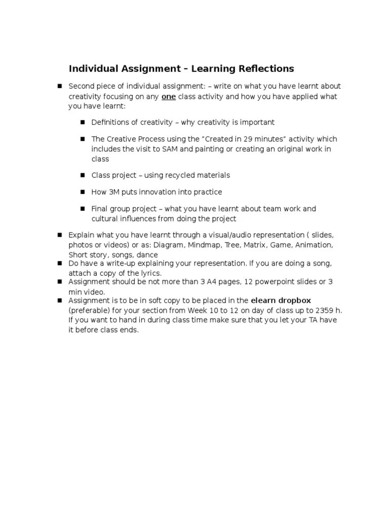 Individual Assignment - Learning Reflections | PDF