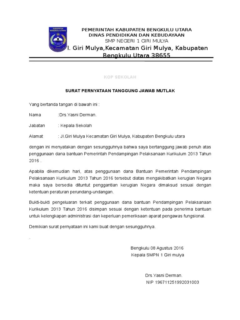 Surat Pernyataan Tanggung Jawab Mutlak Bos 