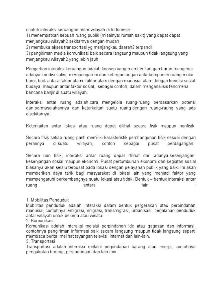 Oleh karena itu, untuk menerapkan konsep interaksi wilayah dengan menggunakan . Contoh Interaksi Keruangan Antar Wilayah Di Indonesia Pdf