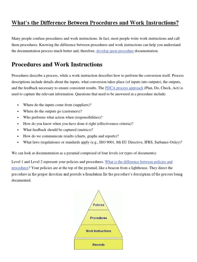 SS - What S The Difference Between Procedures And Work Instructions ...
