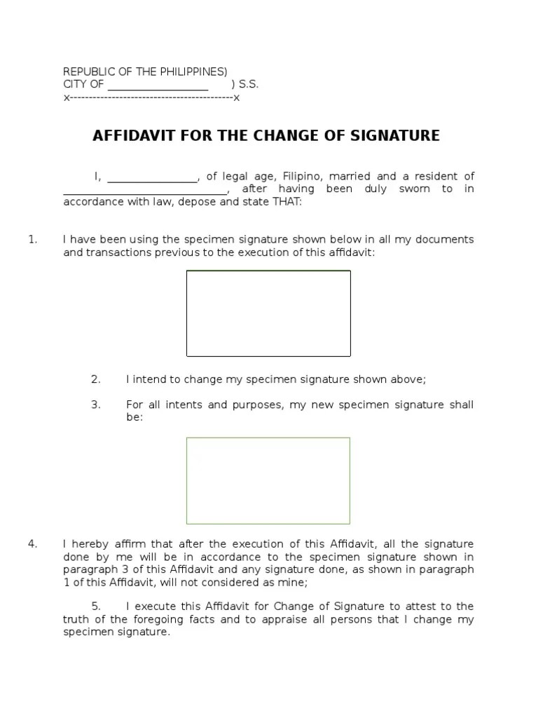Affidavit For Change Of Signature | PDF | Affidavit | Legal Procedure
