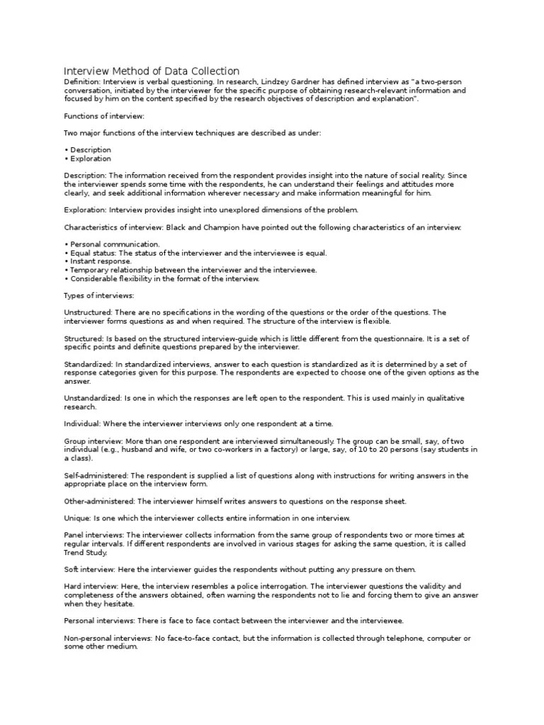 Interview Method Of Data Collection | PDF | Interview | Qualitative Research