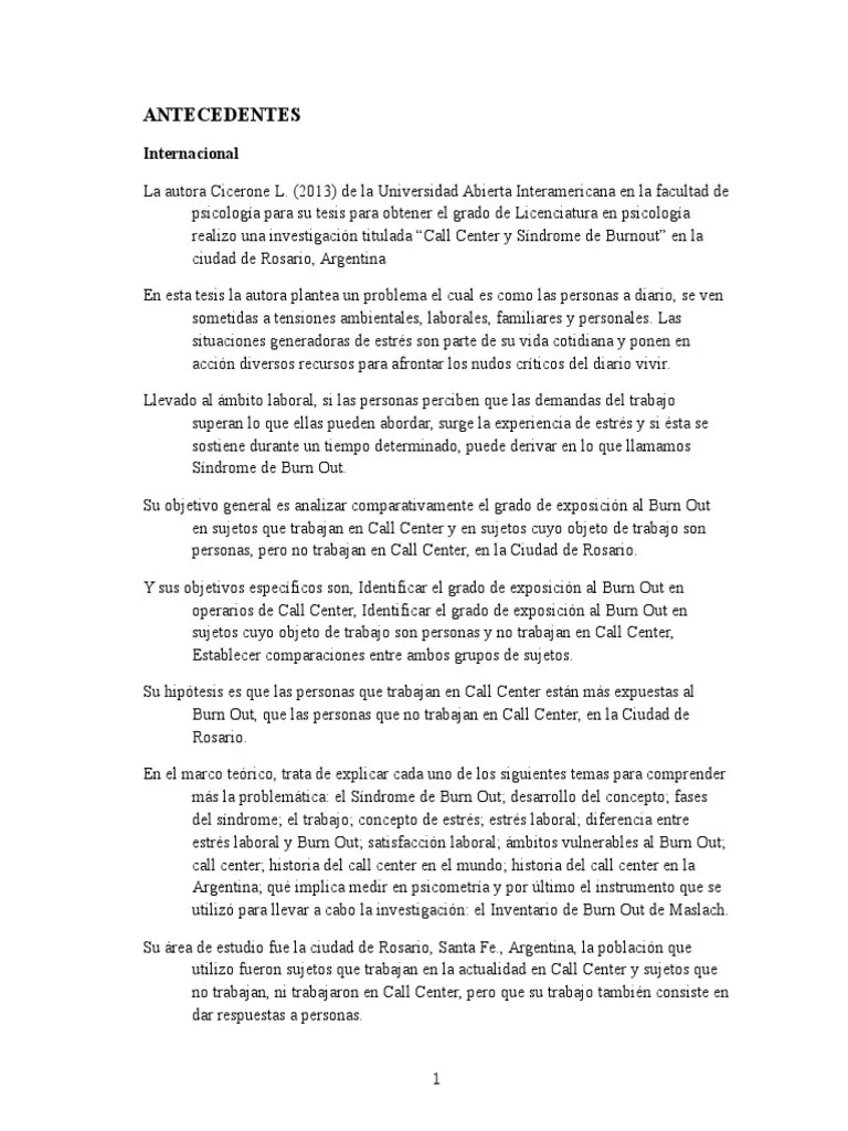 Sindrome De Burnout | PDF | Burnout Ocupacional | Centro De Llamadas