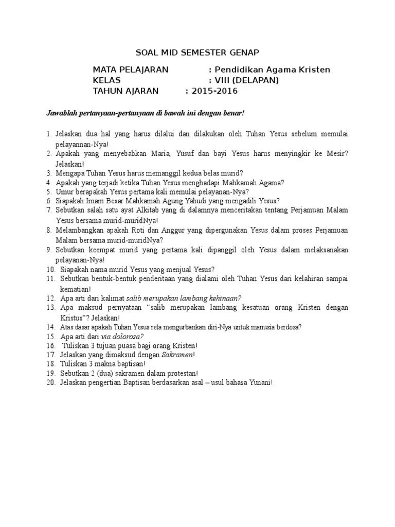 Soal Uas Pendidikan Agama Kristen Untuk Tingkat Smk Kelas X Masnurul