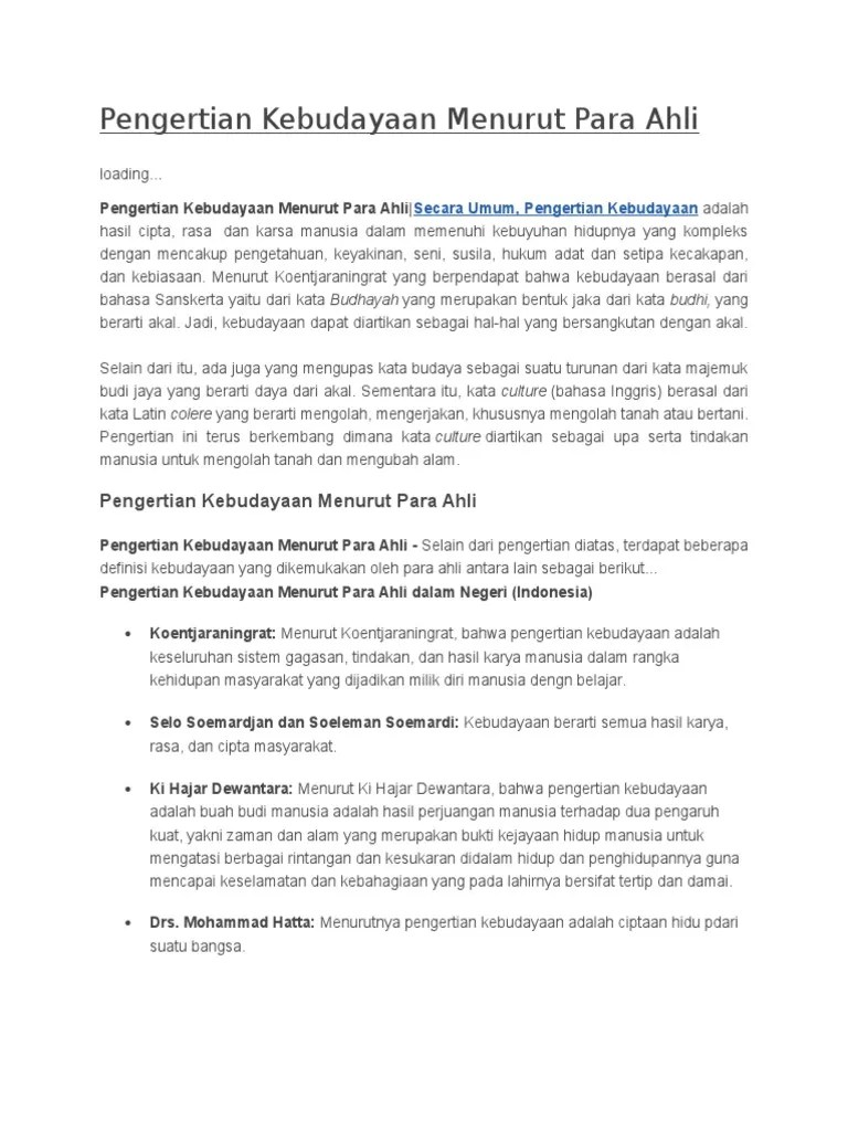 Pengertian Kebudayaan Menurut Para Ahli | PDF