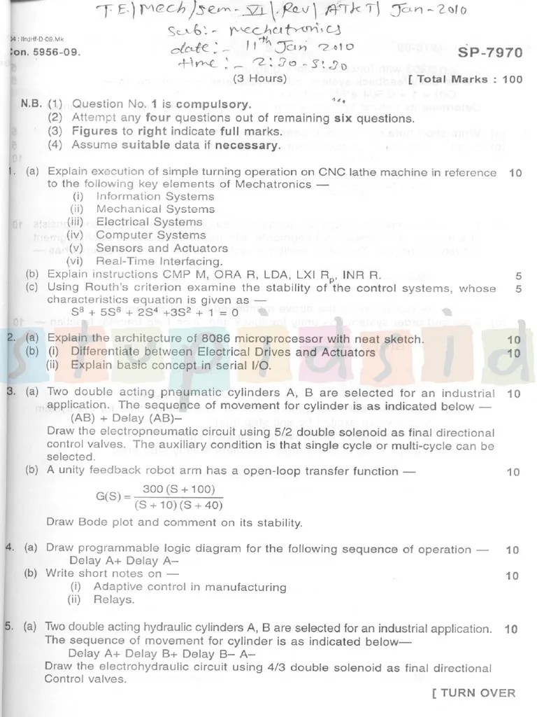 Question Paper - Mechatronics: Dec 2009 (MU) Mechanical Engineering | PDF | Electrical ...