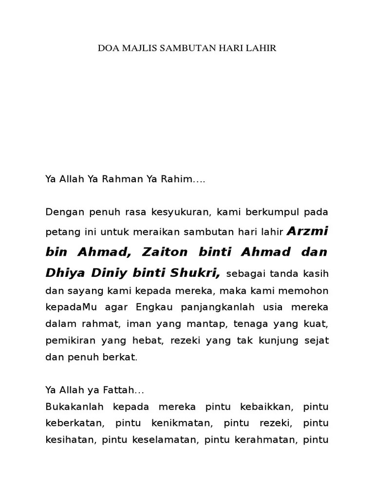 Karena doa untuk membuka majelis ini sangat pendek maka kalian bisa. Doa Majlis Sambutan Hari Lahir Pdf