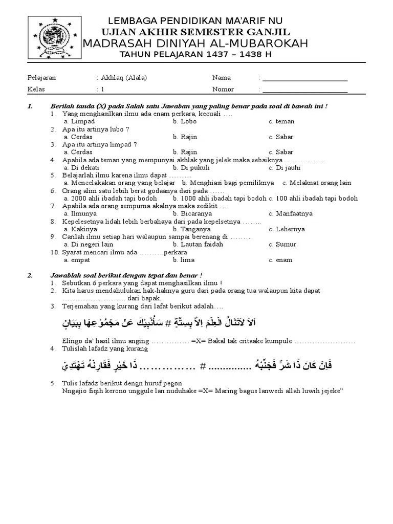 Penguasaan ilmu agama dasar dan mampu baca. Aklhlaq Alala Pdf