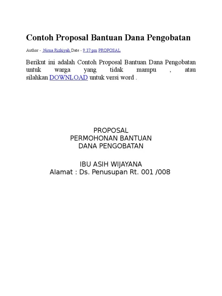 Untuk keperluan pribadi, tidak menggunakan uang modal. Contoh Proposal Bantuan Dana Pengobatan Pdf