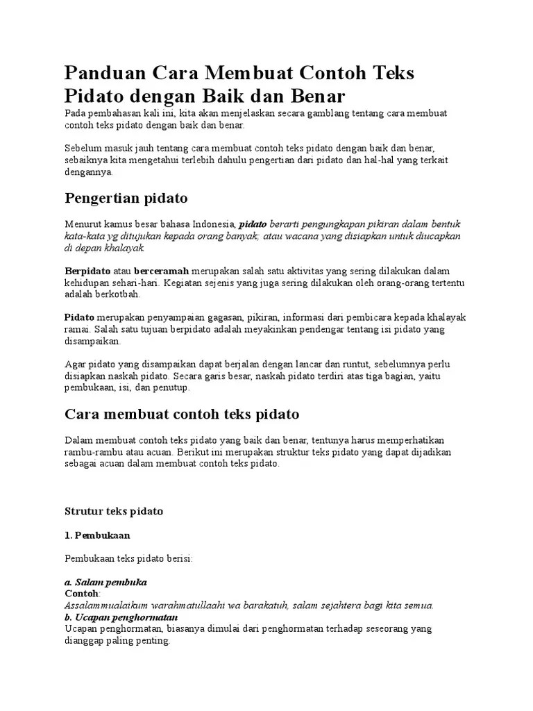 Panduan Cara Membuat Contoh Teks Pidato Dengan Baik Dan Benar | PDF