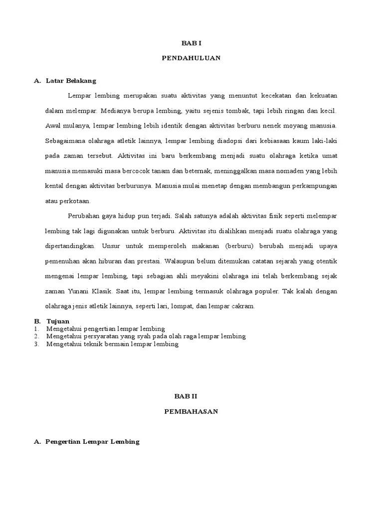 lempar lembing adalah salah satu cabang olahraga atletik nomor lempar. Makalah Lempar Lembing Doc Contoh Makalah