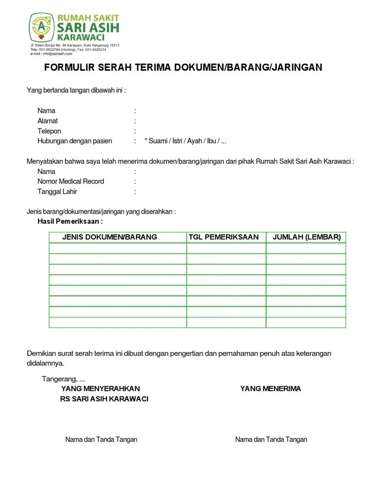 Formulir Serah Terima Dokumen Barang Jaringan | PDF | Hukum