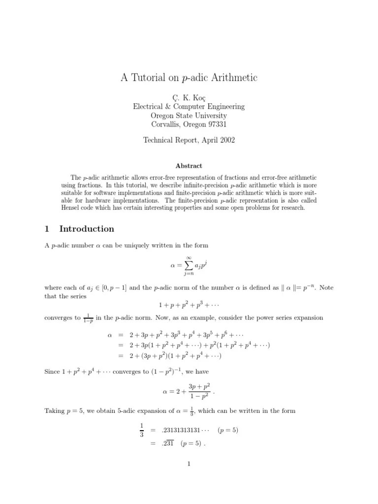 P-Adic Number Tutorial | Download Free PDF | Division (Mathematics) | Numbers