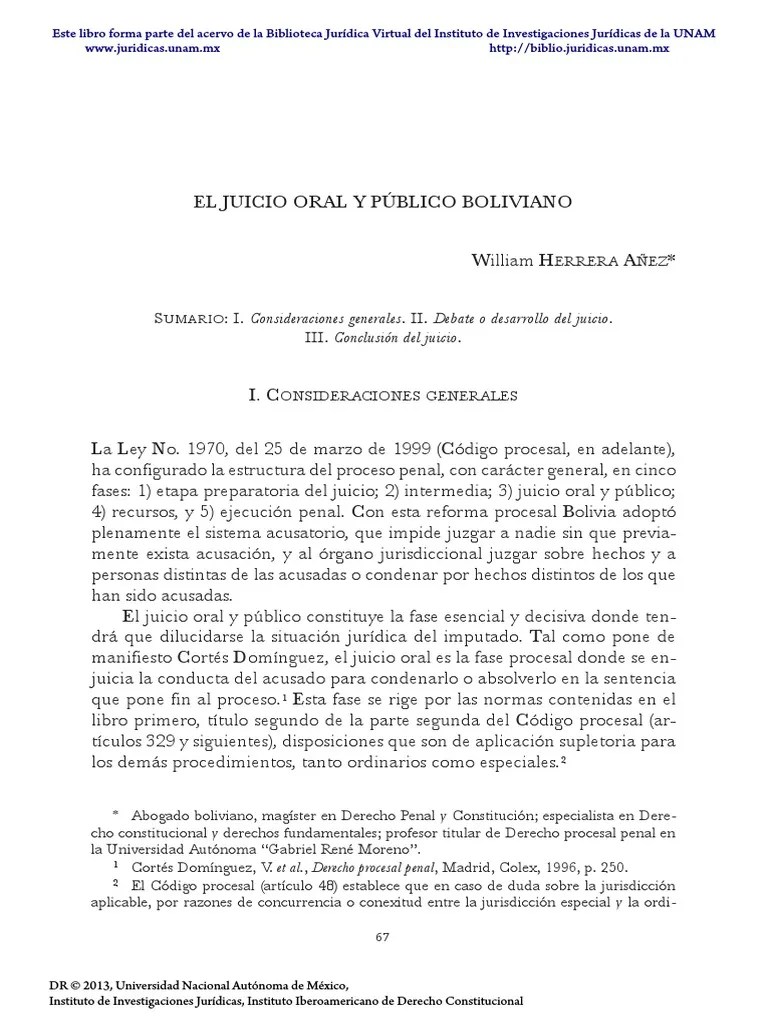 El Juicio Oral Y Publico En Bolivia | PDF | Procedimiento Criminal | Ley Procesal
