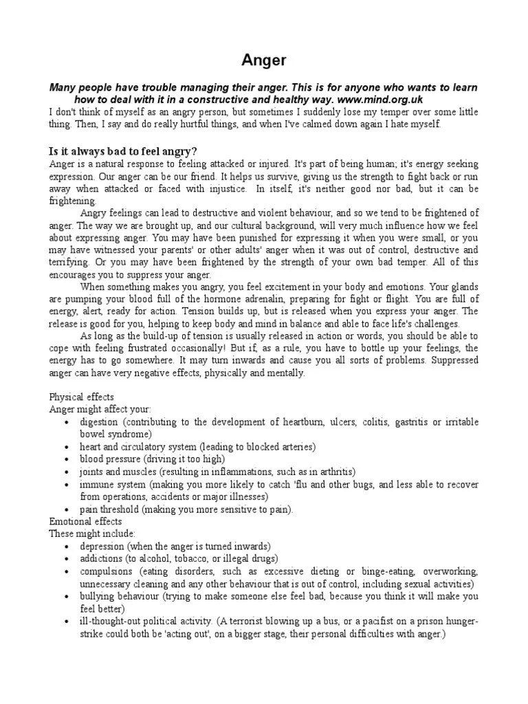 Managing Anger | PDF | Anger | Relaxation (Psychology)