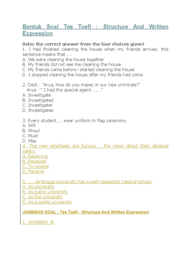 Bentuk Soal Tes TOEFL Structure | PDF