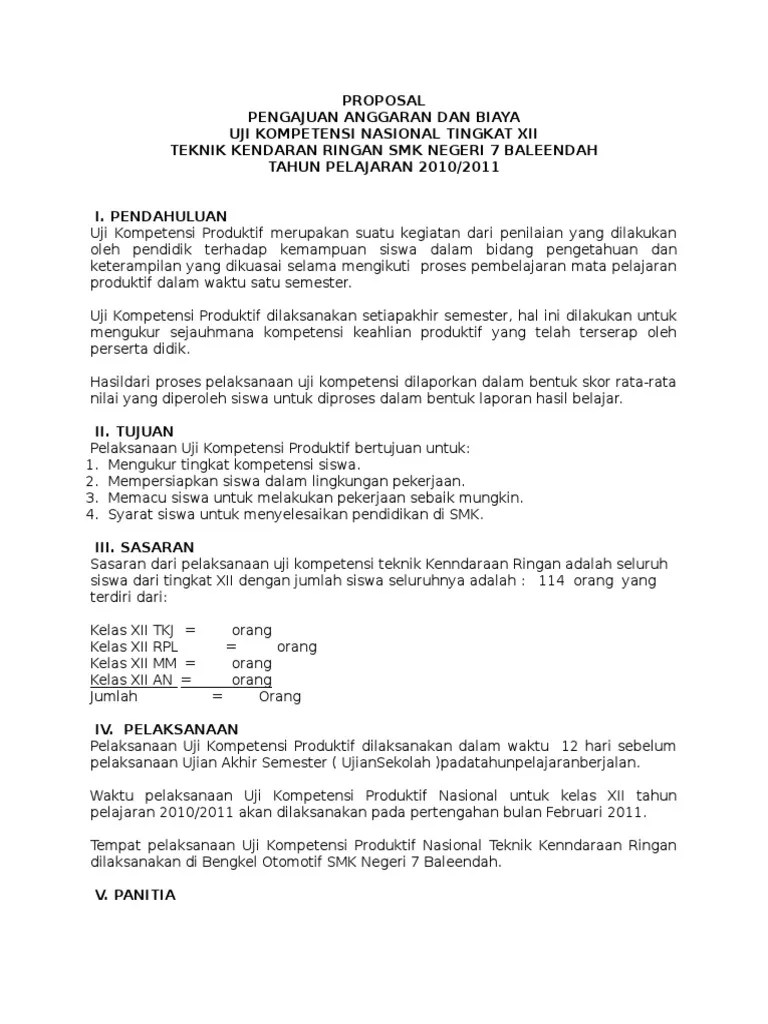 Dengan dana bantuan pemerintah fasilitasi penguatan budaya kerja ini, maka smk. Contoh Proposal Uji Kompetensi Smk Tkj Berbagi Contoh Proposal