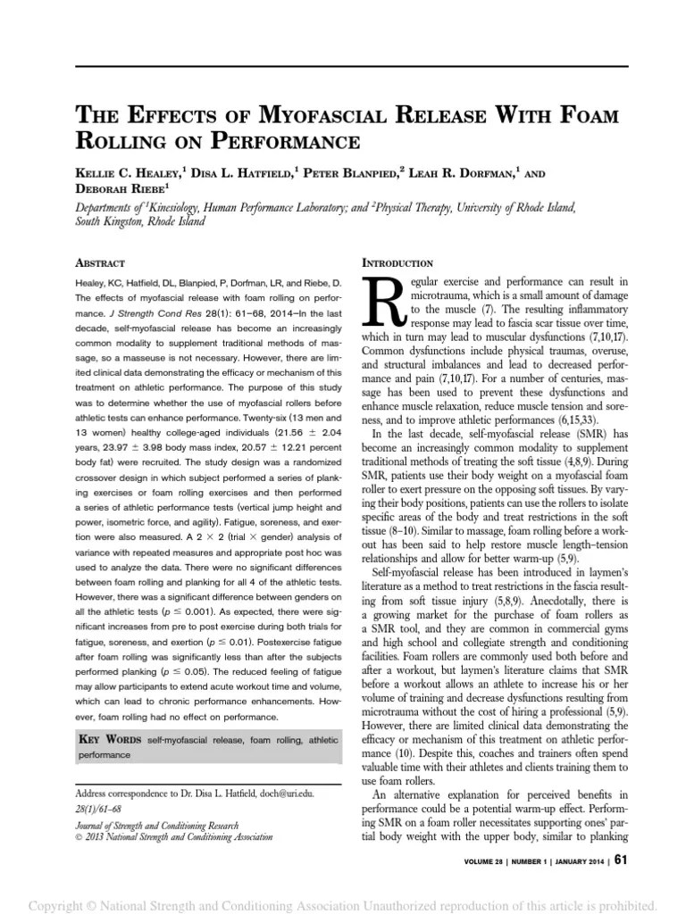 The Effects Of Myofascial Release With Foam Rolling On Performance PDF | PDF | Massage ...