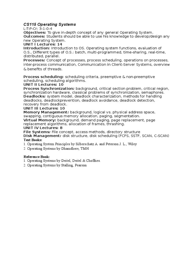 CS115 Operating Systems | PDF