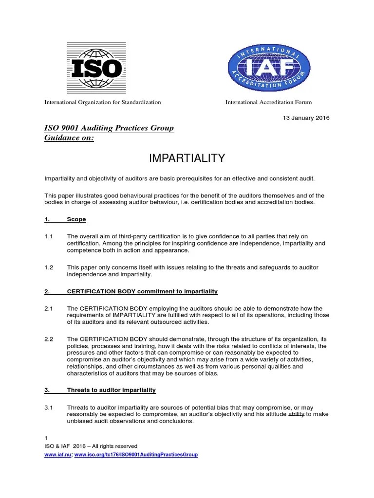Impartiality: ISO 9001 Auditing Practices Group Guidance On | PDF | Iso 9000 | Audit