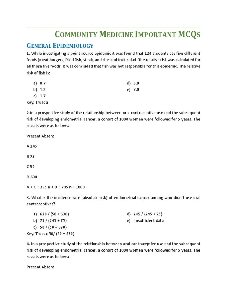 Community Medicine MCQs | PDF | Vaccines | Cohort Study