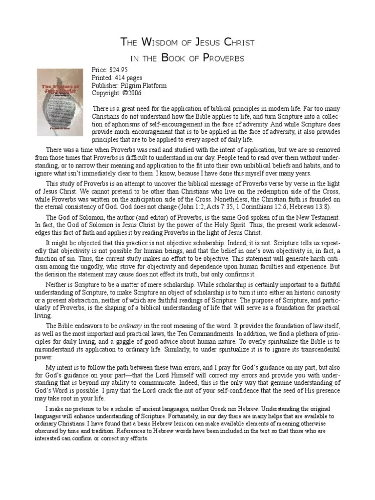 The Wisdom Of Jesus Christ In The Book Of Proverbs | PDF | Book Of Proverbs | Bible