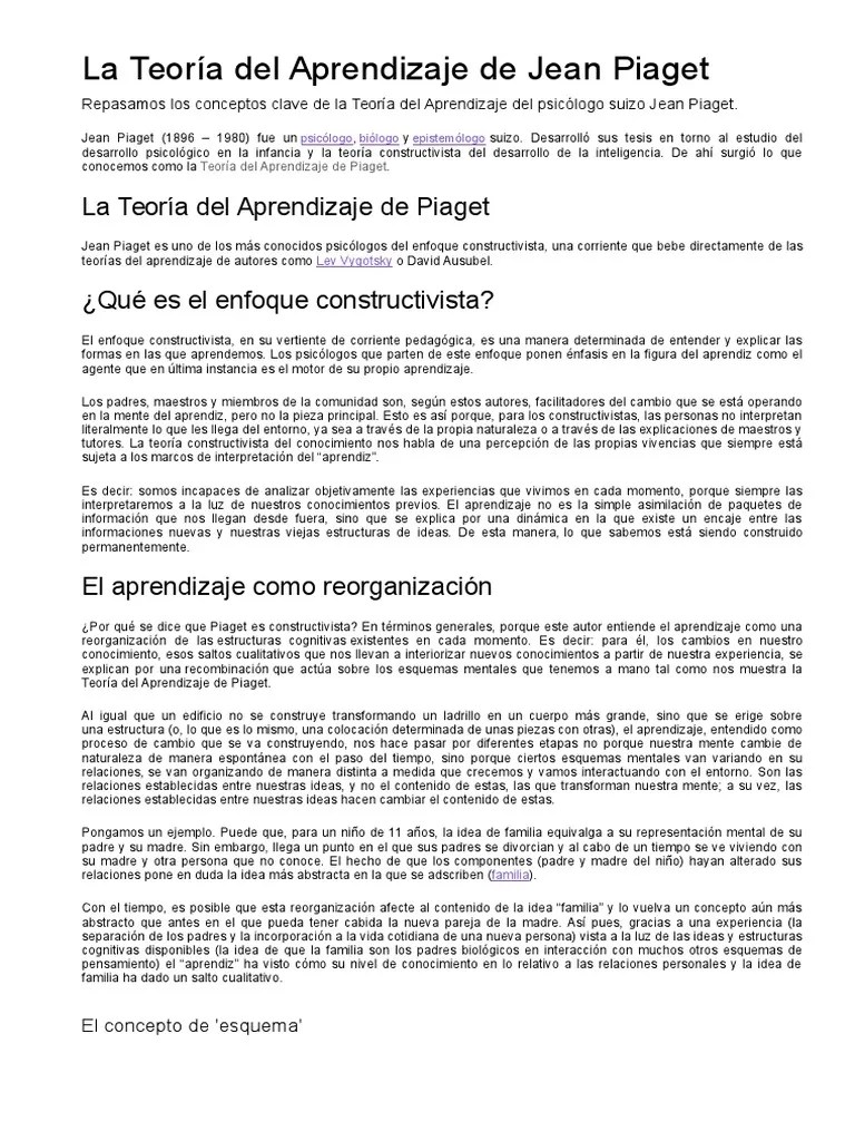 La Teoría Del Aprendizaje De Jean Piaget | Descargar Gratis PDF | Desarrollo Cognitivo ...