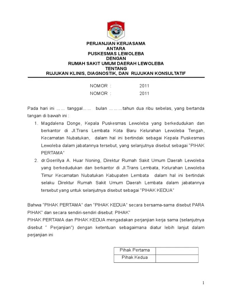 Perjanjian Kerjasama Rujukan PKM LWB - Rsudl | PDF