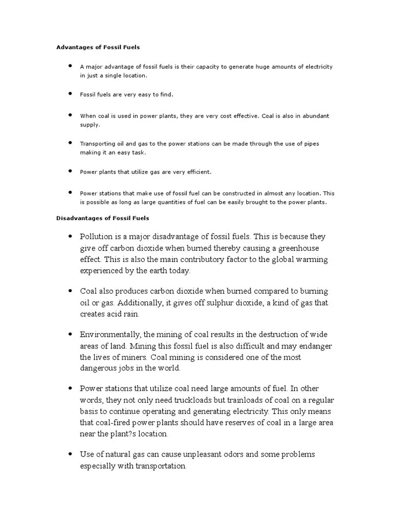 Advantages of fossil fuels