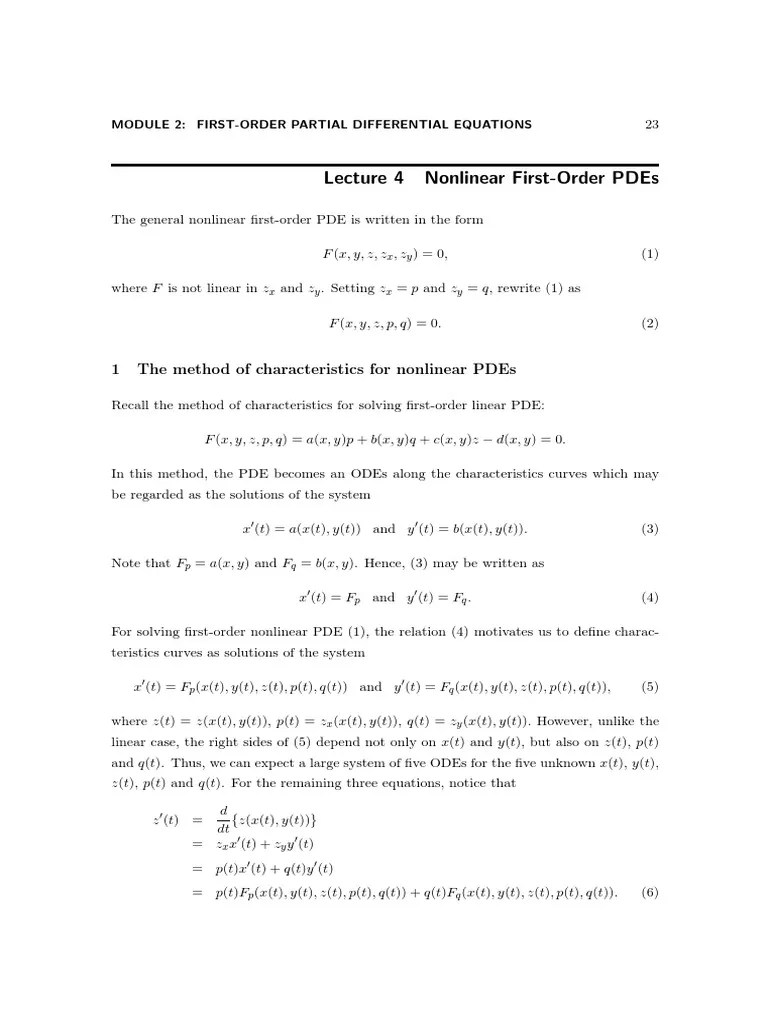 Lecture 4 Nonlinear First-Order PDEs PDF | PDF | Partial Differential Equation | Multivariable ...