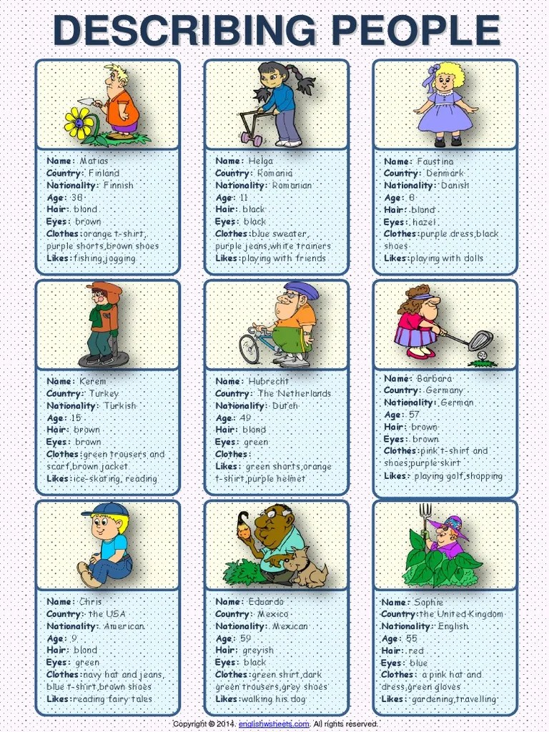 describing people esl speaking cards worksheetpdf