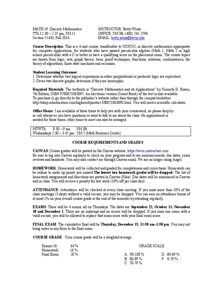 Discrete Math Syllabus | PDF | Discrete Mathematics | Teaching Mathematics