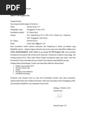 No, bidang, perizinan, non perizinan. Contoh Surat Lamaran Kerja Untuk Perusahaan Kontraktor