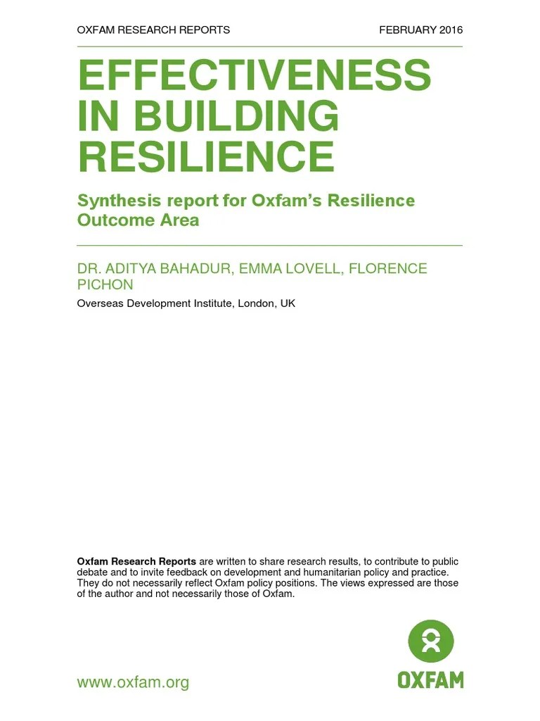 Effectiveness In Building Resilience: Synthesis Report For Oxfam's ...