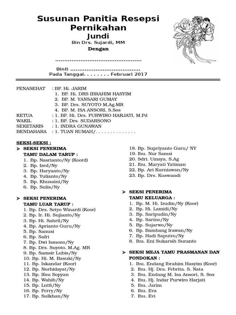 Kata sambutan bona taon 2011 pdf document. Susunan Panitia Resepsi Pernikahan Jundi Bin Drs