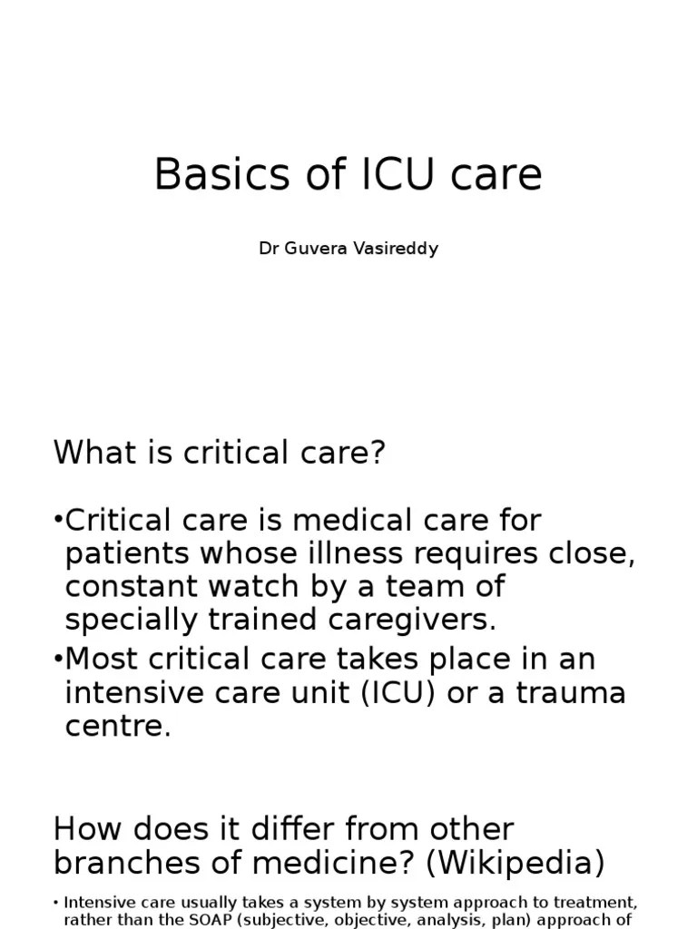 Basics Of ICU Care | PDF | Intensive Care Medicine | Sepsis