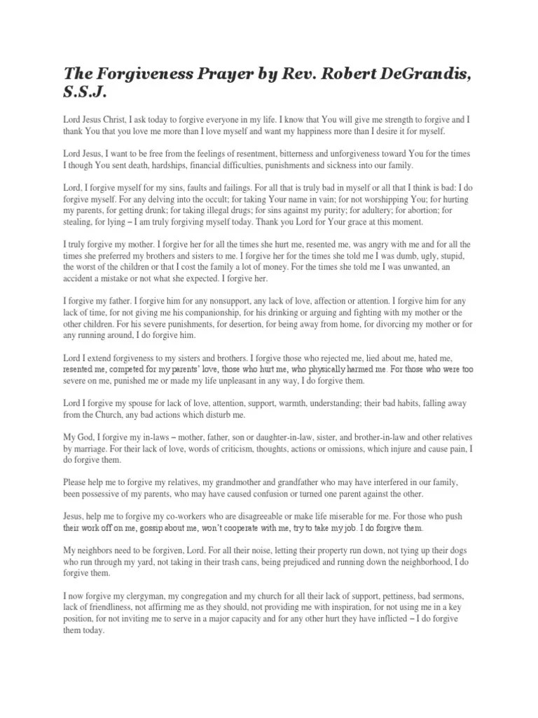 The Forgiveness Prayer By Rev. Robert Degrandis, S.S.J | PDF | Forgiveness | Religious Belief ...