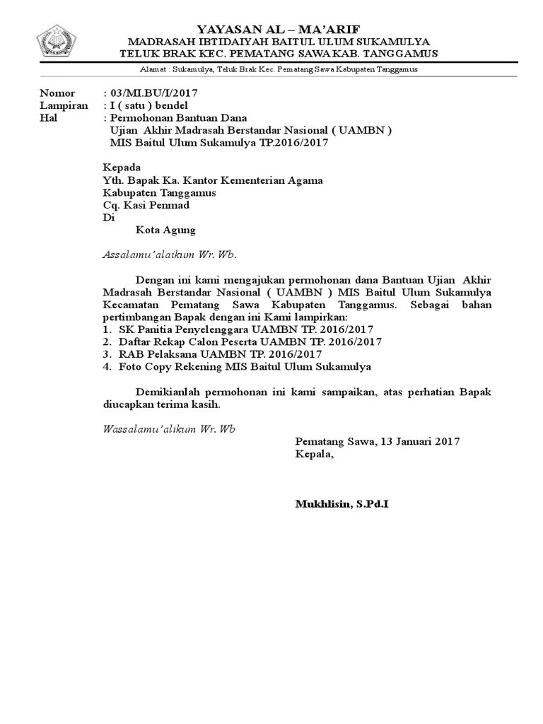 Guna kelancaran dan suksesnya pelaksanaan uambnbk/unbk untuk mengukur kompetensi akademik dan peningkatan mutu pendidikan di madrasah tsanawiyah . Contoh Proposal Umbn Pdf