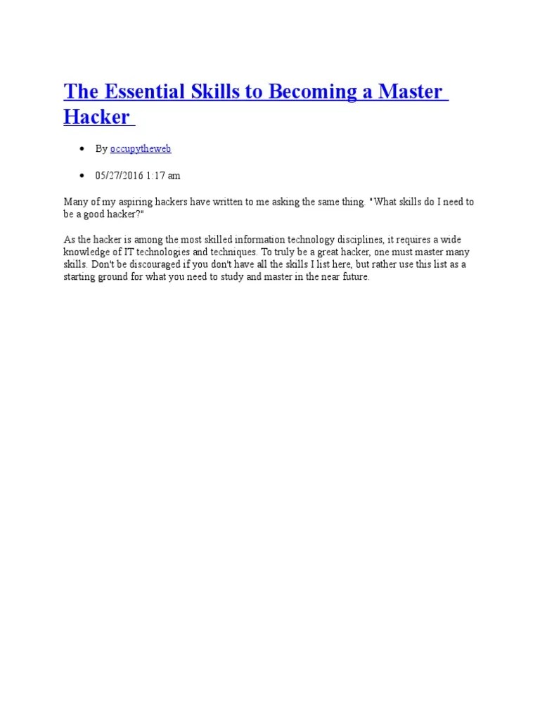The Essential Skills To Becoming A Master Hacker | PDF | Security ...