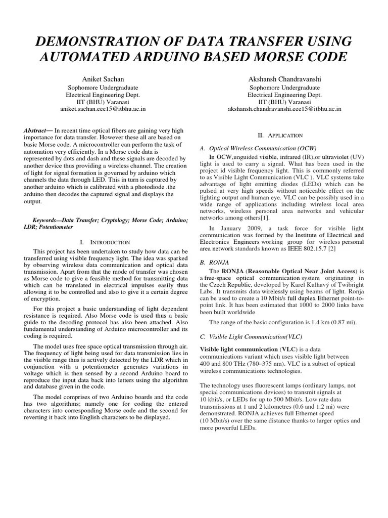 Research Paper On Wireless Communication Using Morse Code | PDF