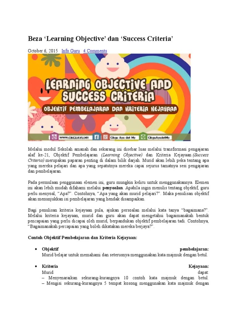 Mengerti Objektif Pembelajaran Dan Kriteria Kejayaan | PDF