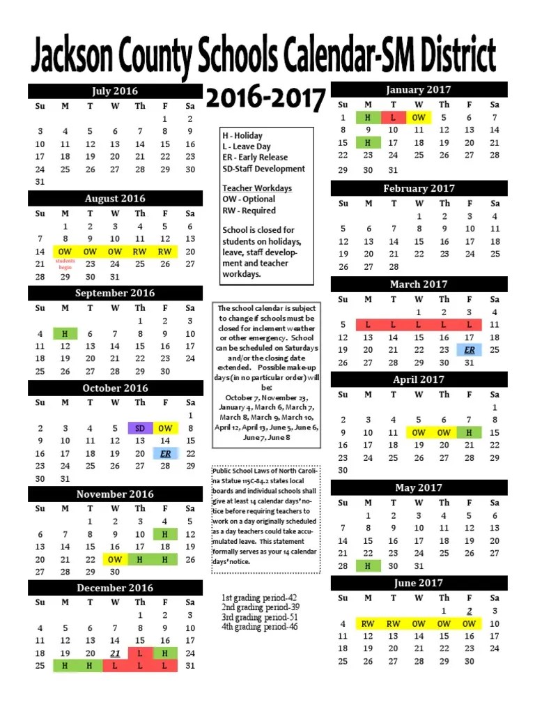 2016-17 calendar sm district