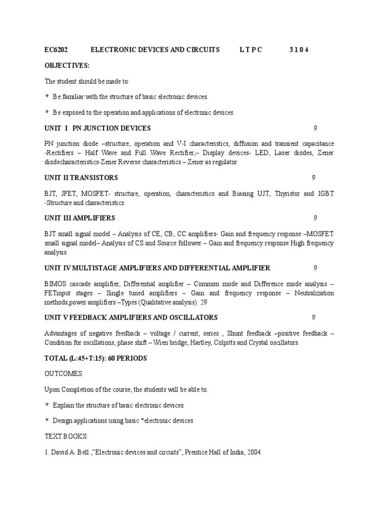 Ec6202 Electronic Devices And Circuits Syllabus | PDF | Amplifier ...