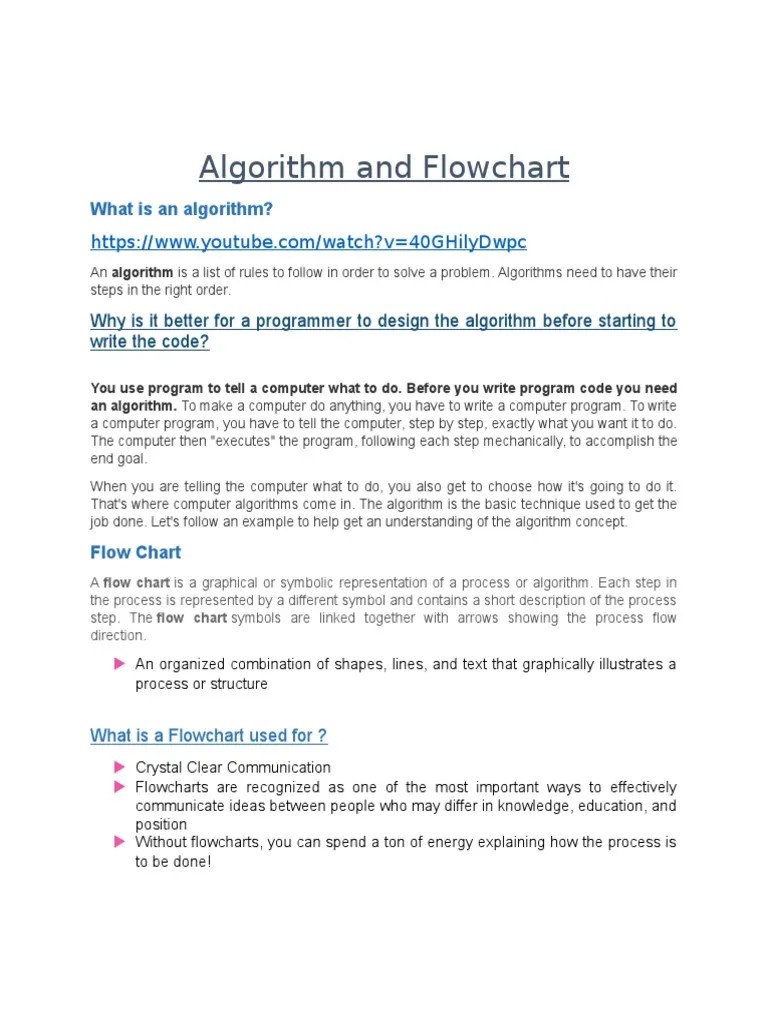 Algorithm And Flowchart Grade 6 TERM3