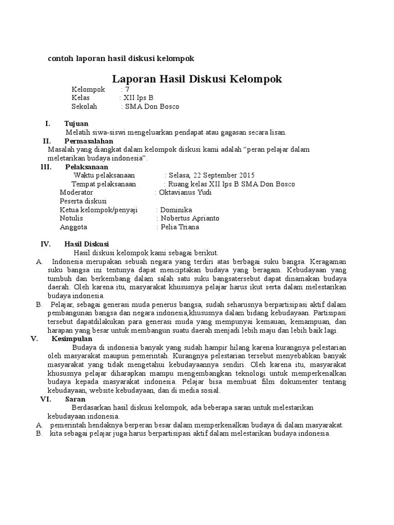 Melatih siswa mengeluarkan pendapat atau gagasan secara lisan. Contoh Laporan Hasil Diskusi Singkat Nusagates