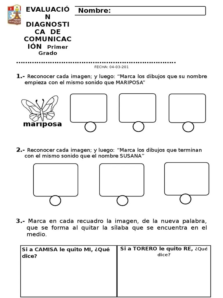 Evaluación Diagnostica De Comunicación Primer Grado | PDF