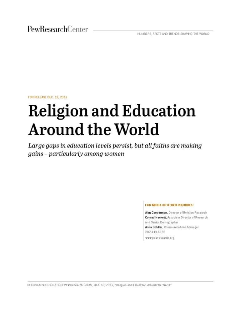 Religion And Education Pew Research Center 2016 | PDF | Religion And Belief | Religious Education