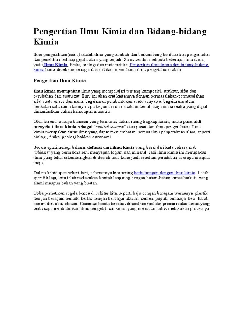 Pengertian Ilmu Kimia Dan Bidang | PDF