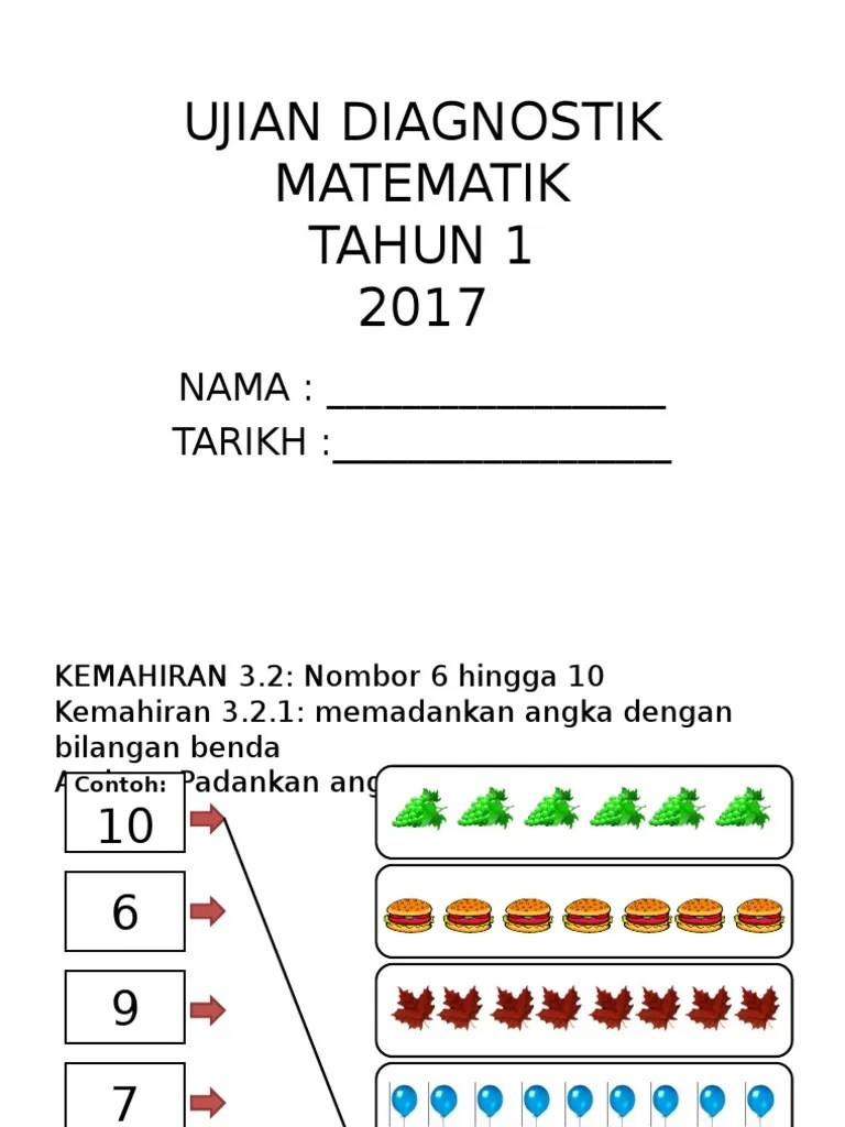 Soalan ujian matematik kertas 1 kssr tahun 1. Ujian Diagnostik Mat Th1 Pdf